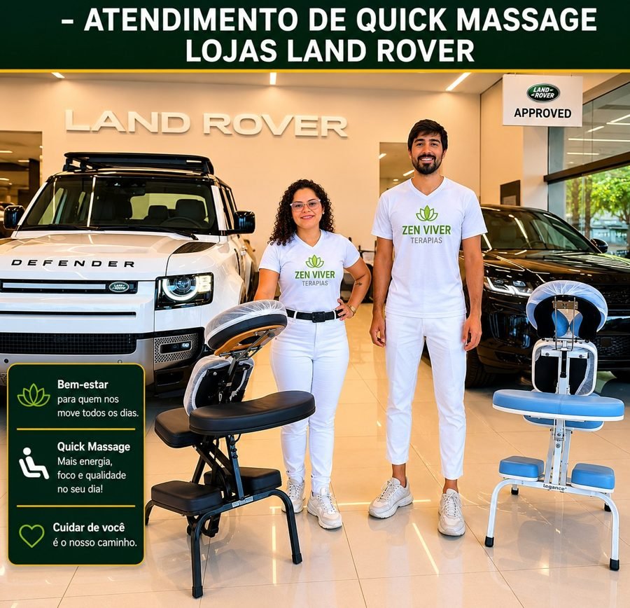 Público recebendo quick massage na ativação de marca da Land Rover, no Rio de Janeiro — ativação de marca com quick massage para eventos.