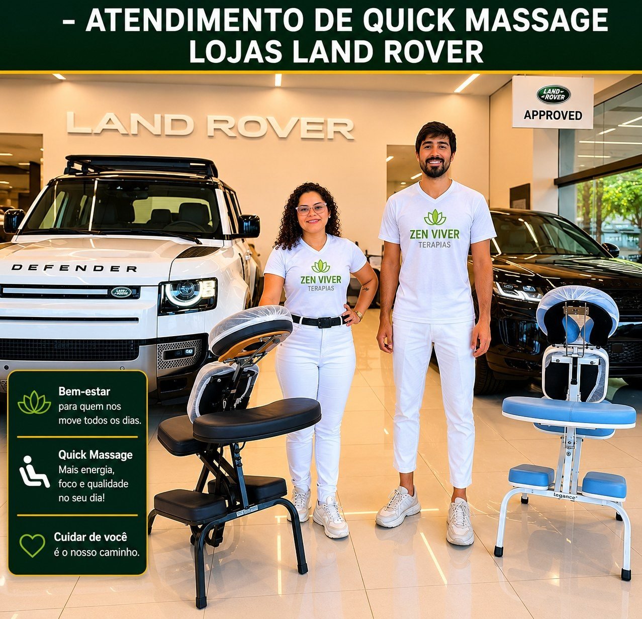 Público recebendo quick massage na ativação de marca da Land Rover, no Rio de Janeiro — ativação de marca com quick massage para eventos.